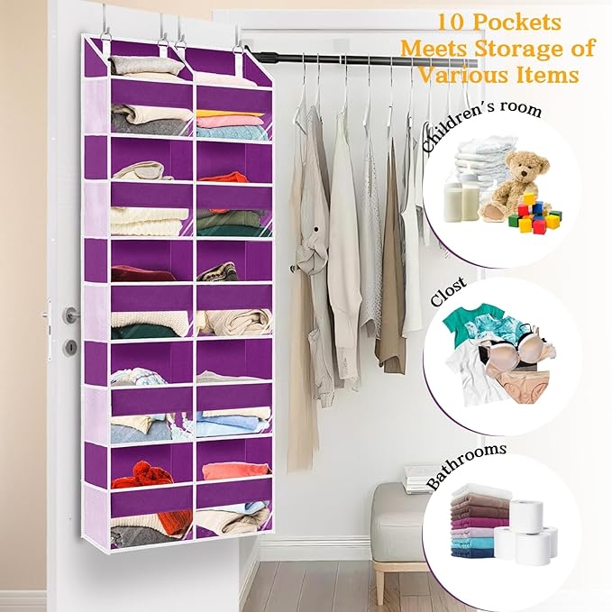 Over The Door Organizer 5 Tiers, Extra Large Behind Door Storage of 10