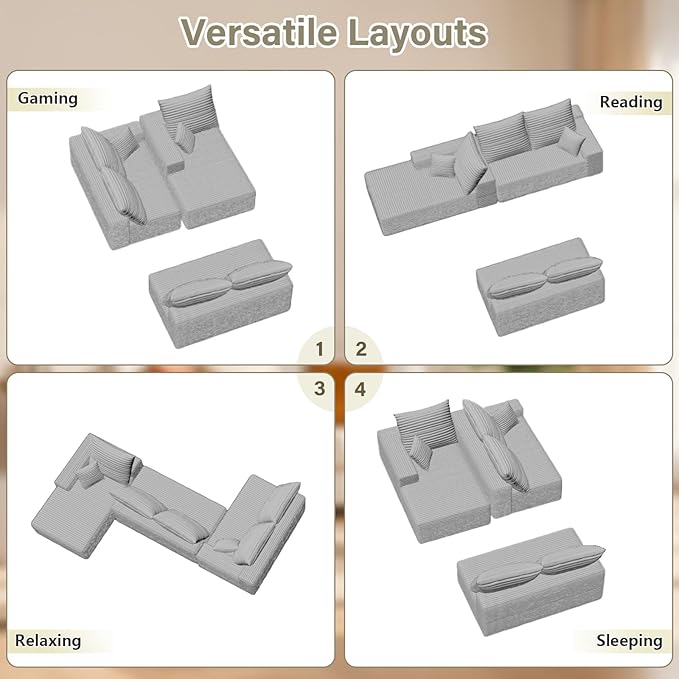 166.9" Cloud Sectional Couch with L-Shape Chaise, Modern Modular Comfy S...