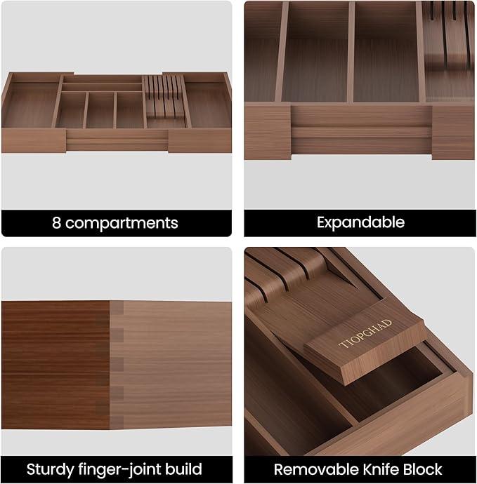 TIOPGHAD Bamboo-Silverware-Drawer-Organizer-Kitchen, Expandable Utensil Holder