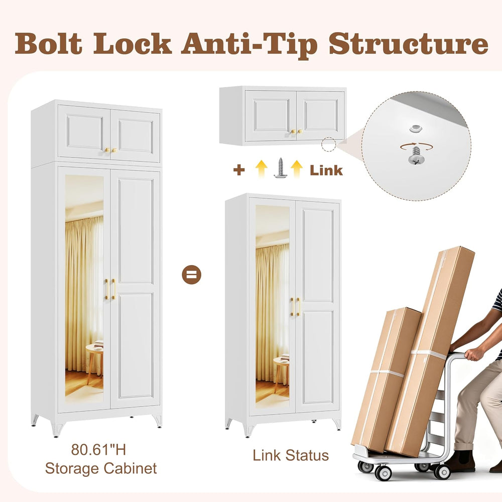 86" White Armoire Wardrobe Closet with Full Mirror
