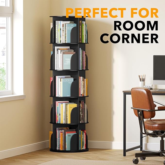 SpaceAid 5 Tier Rotating Bookshelf Tower, Spinning Bookcase Lazy Susan, Revol...