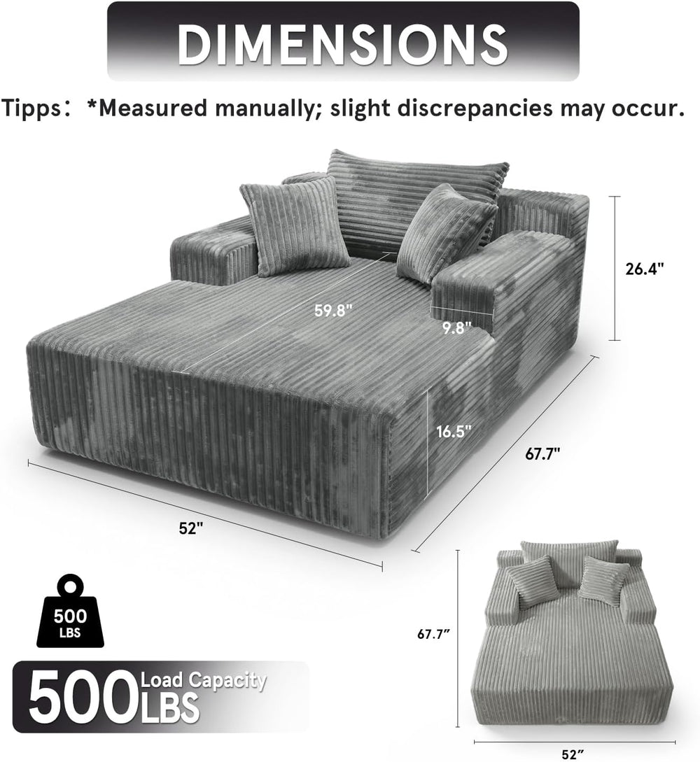 Chaise Lounge with Armrests, Oversized Sofa Bed with 3 Pillows, Cozy Couch, S...