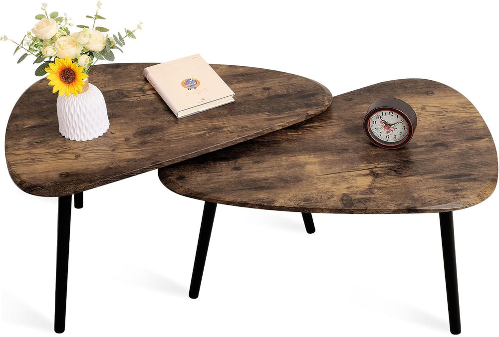 Nesting Coffee Tables, Nested Table with Wooden Legs Set of 2 - Triangle Side...