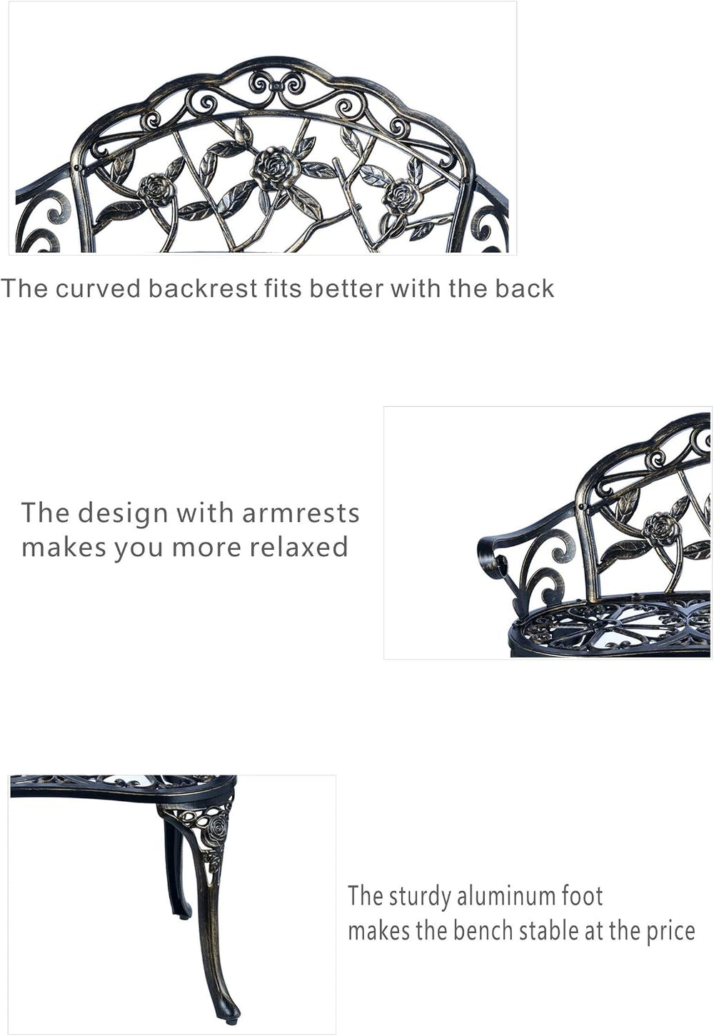 Patio Balcony Bench Double Seat, Anti-Rust Cast Aluminum Patio Garden Bench f...