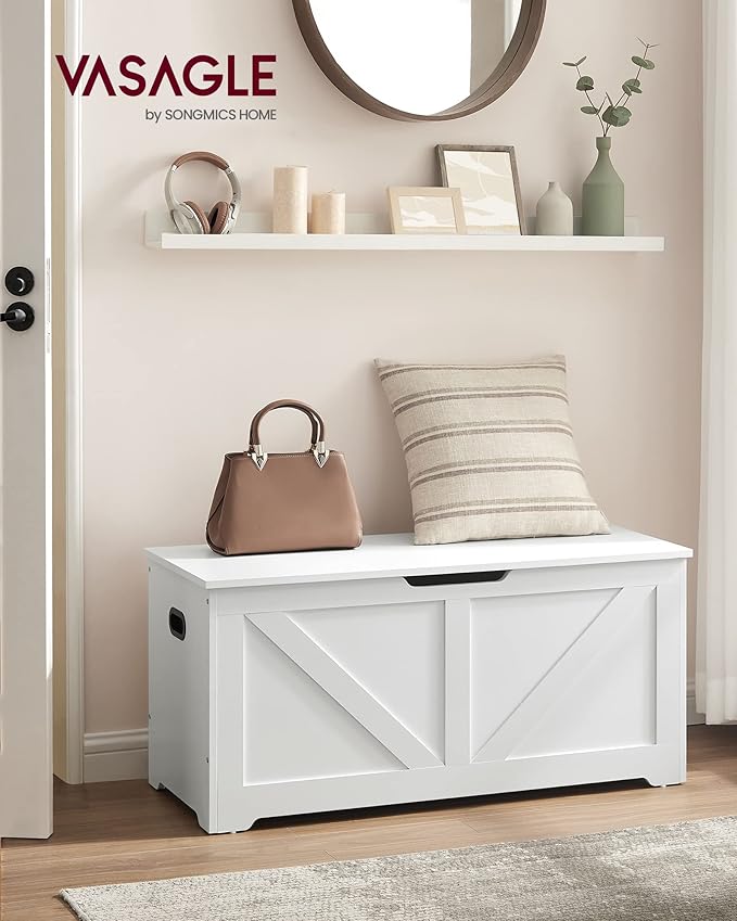 VASAGLE Storage Chest, Storage Trunk with 2 Safety Hinges, Storage Bench, Sho...