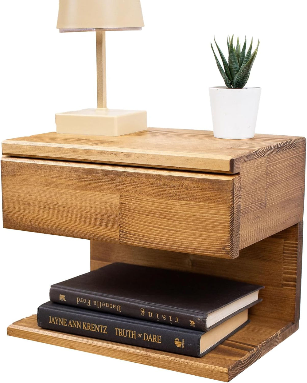 Floating Nightstand Side Accent or End Table with Storage Drawer, Wood Bedsid...