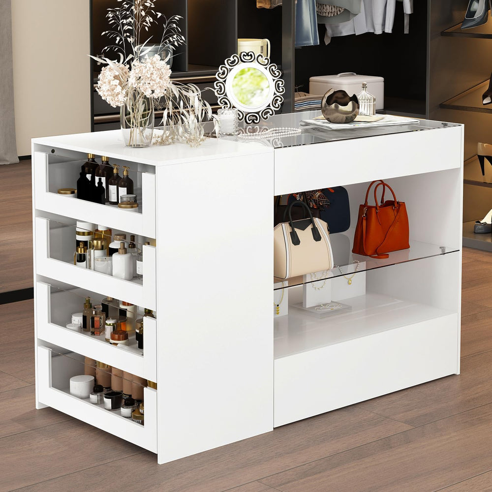 Glass Display Cabinet Closet Island, Glass Top Storage Cabinet for Retail, Co...
