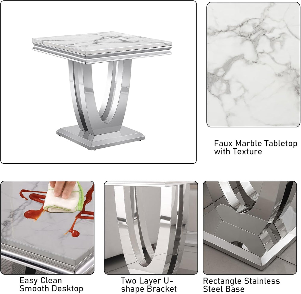 Henf 23in Square End Table Faux Marble End Table w/U Shape Steel Base,Luxury ...