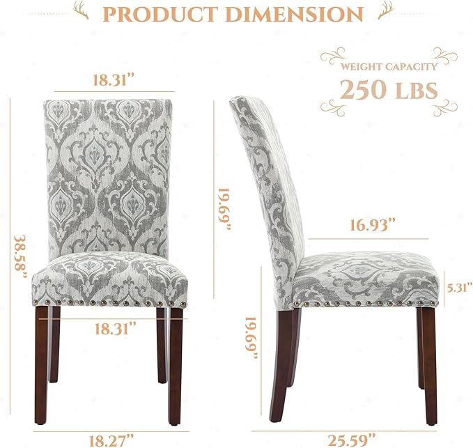 Parsons Dining Chairs Set of 4, Upholstered Nailhead Dining Room Kitchen Side...