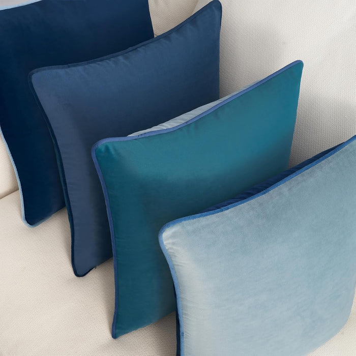 MONDAY MOOSE Decorative Throw Pillow Covers Cushion Cases, Set of 4 Soft Velvet Modern Double-Sided Designs, Mix and Match for Home Decor, Pillow Inserts Not Included (18x18 inch, Blue/Light Blue)