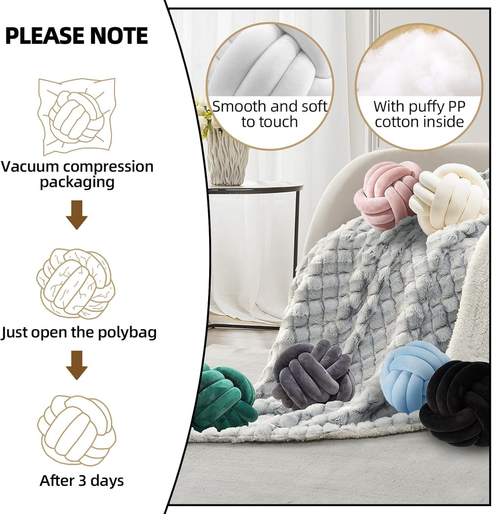2 Pcs Knot Ball Pillow Sage Throw Pillows Plush Round Cushion 8.7"