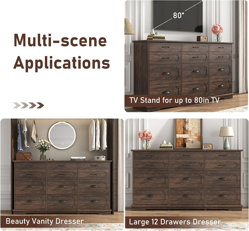 chartustriable 70inch Large Long Dresser w/Charging Station,12 Drawer Dresser...