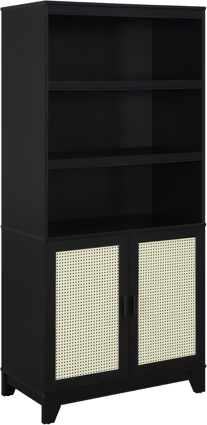 Manhattan Comfort Sheridan Modern Cane Bookcase with Adjustable Open Shelves,...