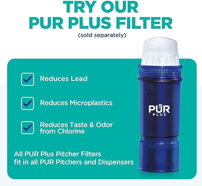 PUR 7-Cup Water Pitcher, 1 Genuine Filter, Great-Tasting Water, Dishwasher Safe