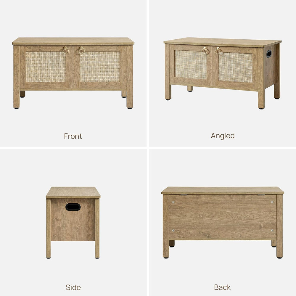 SICOTAS Rattan Storage Bench Boho Storage Chest with 2 Safety Hinges | Wood S...