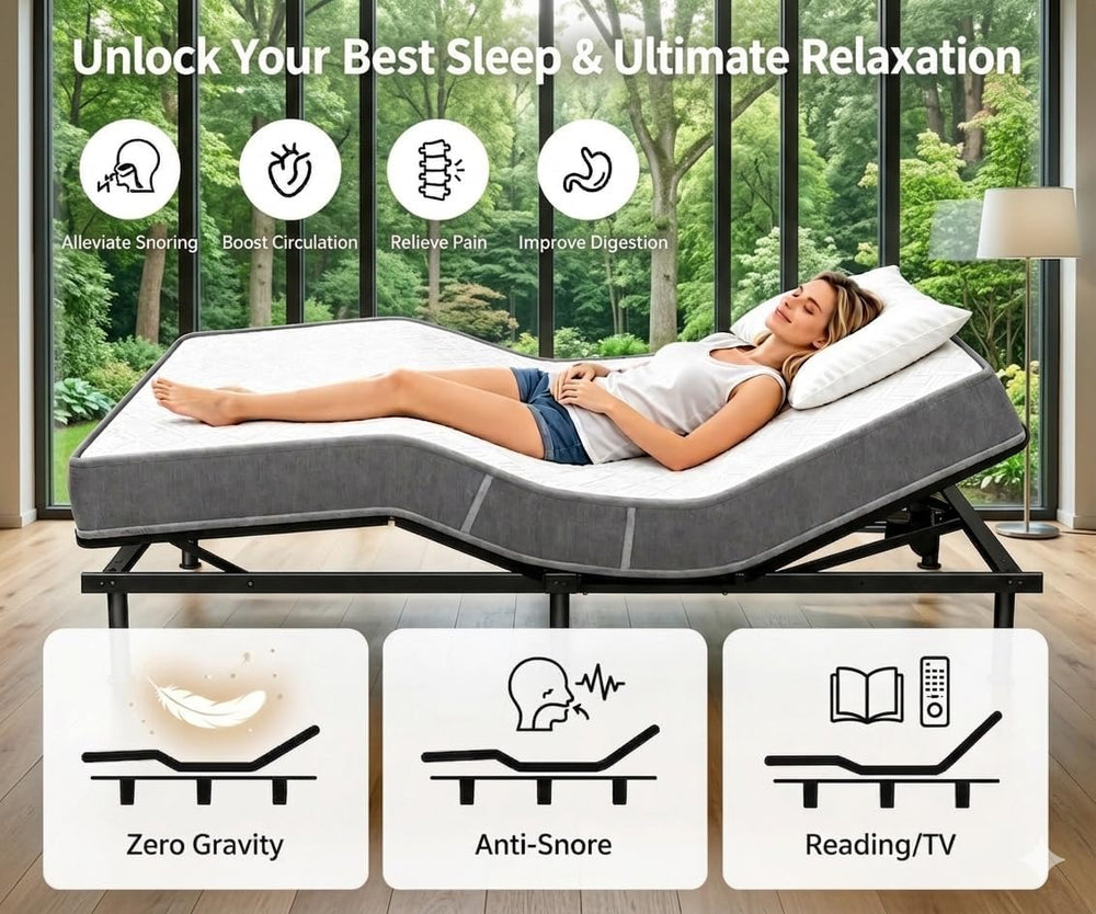 Espsilto Full Size Adjustable Bed Base with Mattress, Electric Bed Frame with...