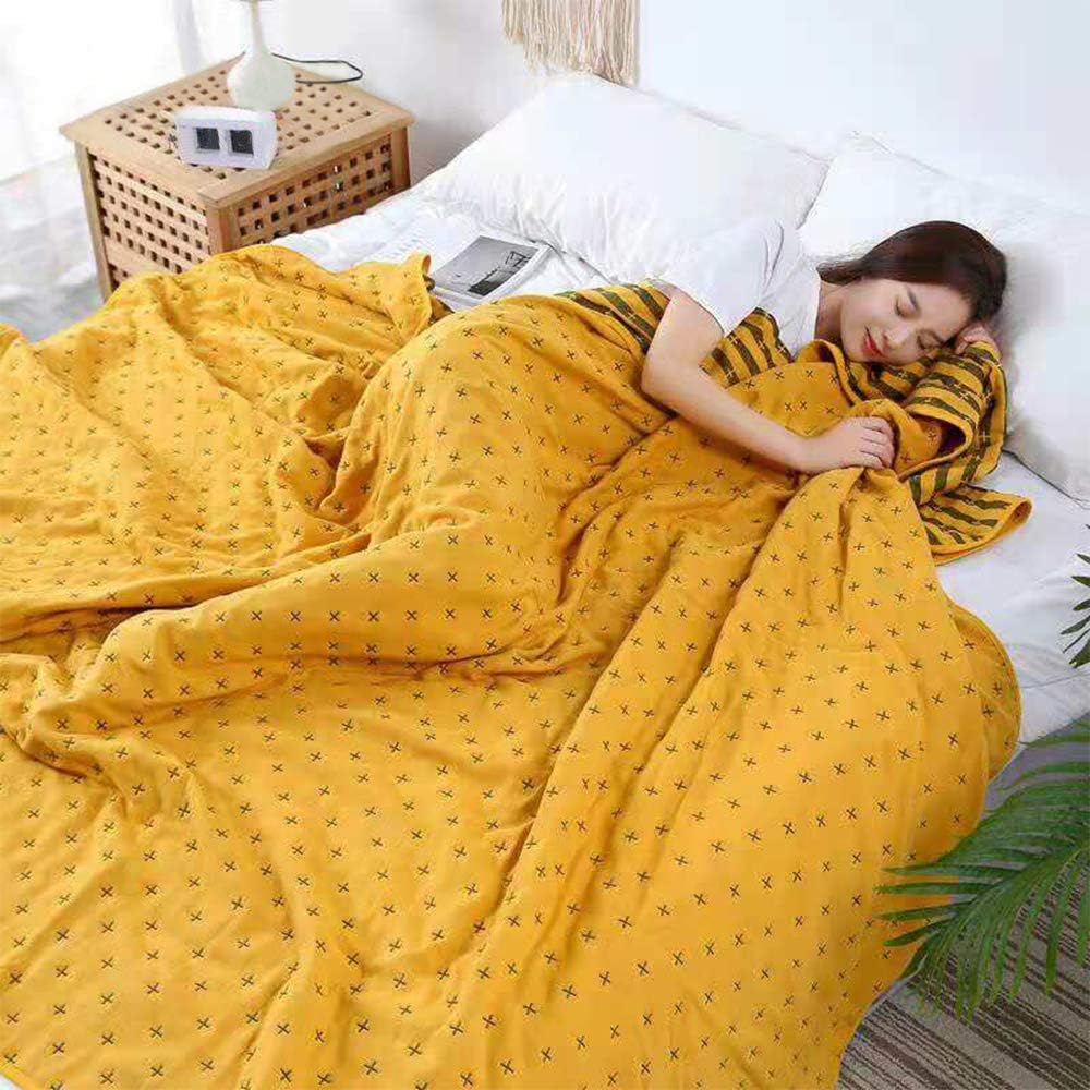 SANACYNA Cotton Muslin Blankets for Adults King 6-Layer Gauze Yellow