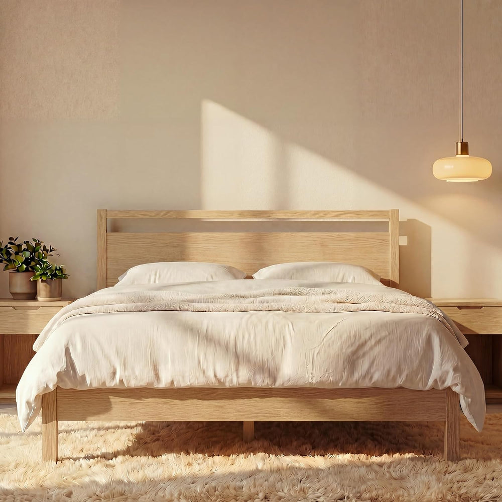 LIFEMENT Signature Wood Platform Bed Frame with Headboard, Essential, Noise F...