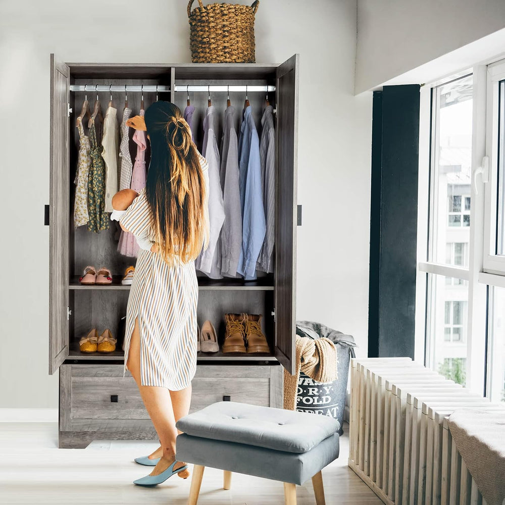 VINGLI Wide Armoire Wardrobe Closet with Hanging Rod, Adjustable Shelves and ...