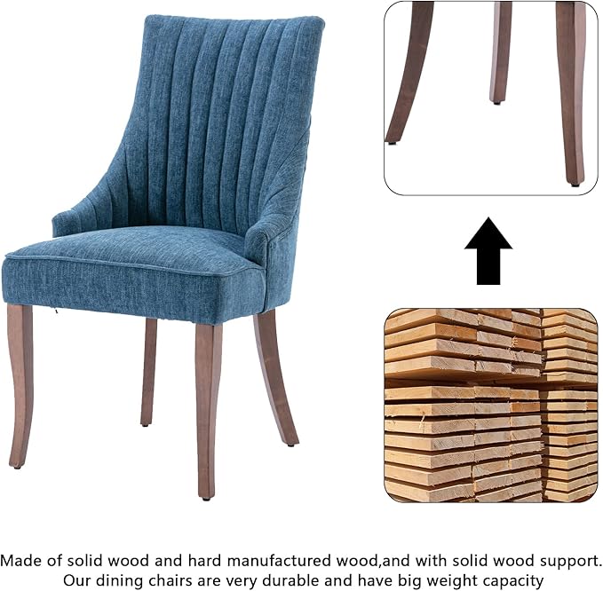 mikibama Linen Dining Chairs Set of 6 Channel Tufted Kitchen Dinner Chair Com...