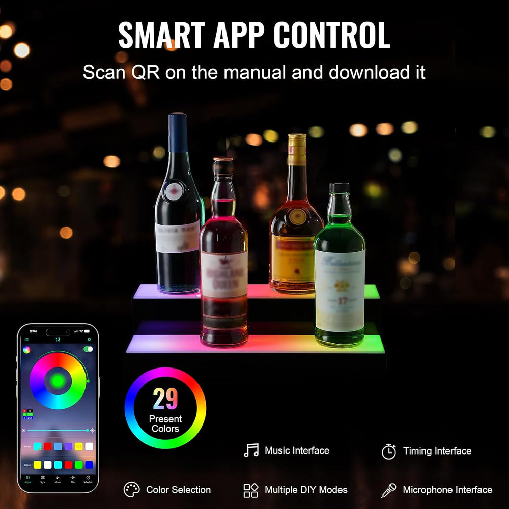 VEVOR LED Lighted Liquor Bottle Display, 2 Tiers 16 Inch Commercial Illuminat...