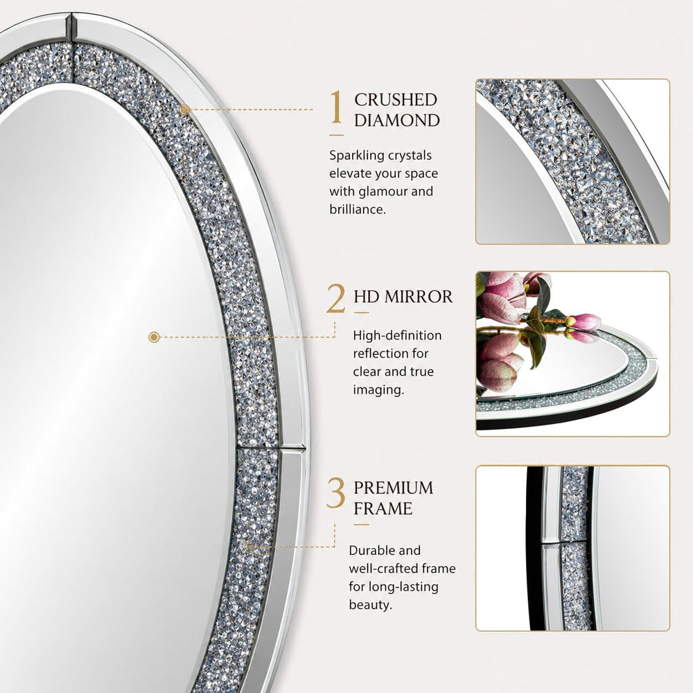 SHYFOY Oval Mirror, 36" x 23" Crushed Diamond Decorative Wall Mirror