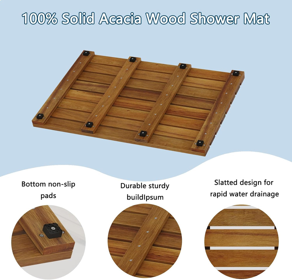 Wood Shower Mat Bath Mat Wooden Bathroom Mat Spa Shower Floor Mat (Large) | 1...