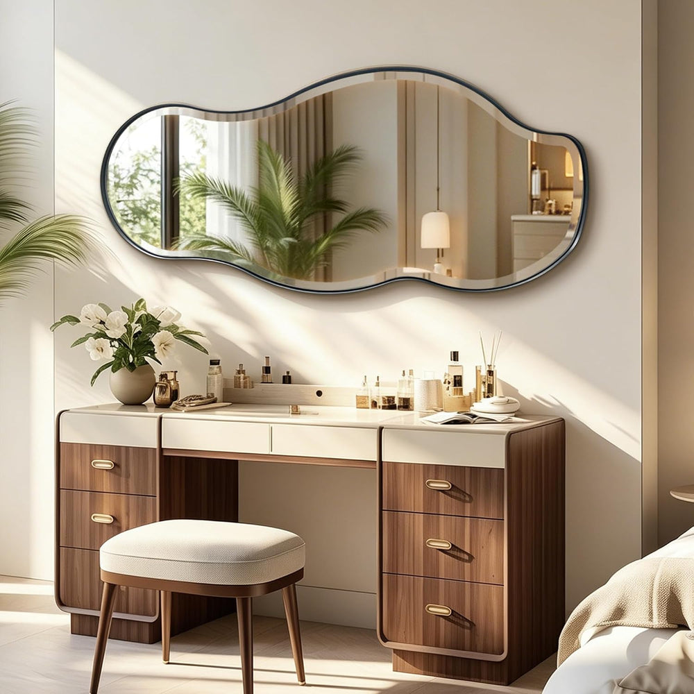 POZINO 53"x24" Large Irregular Beveled Mirror, Asymmetrical Wall Mi...