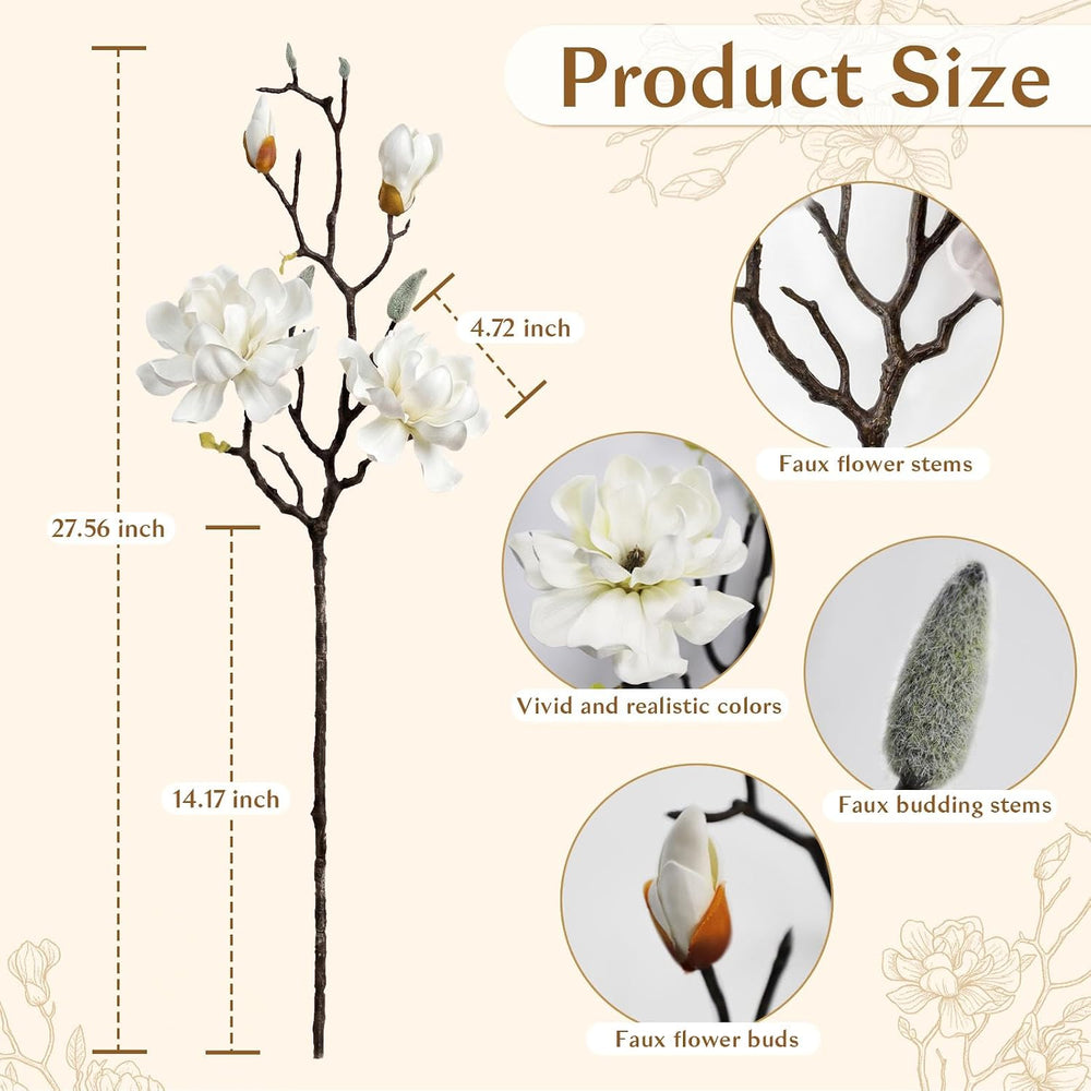 JOVIPOP Artificial Magnolia Flowers 3PCS, 27.5" Faux Magnolia