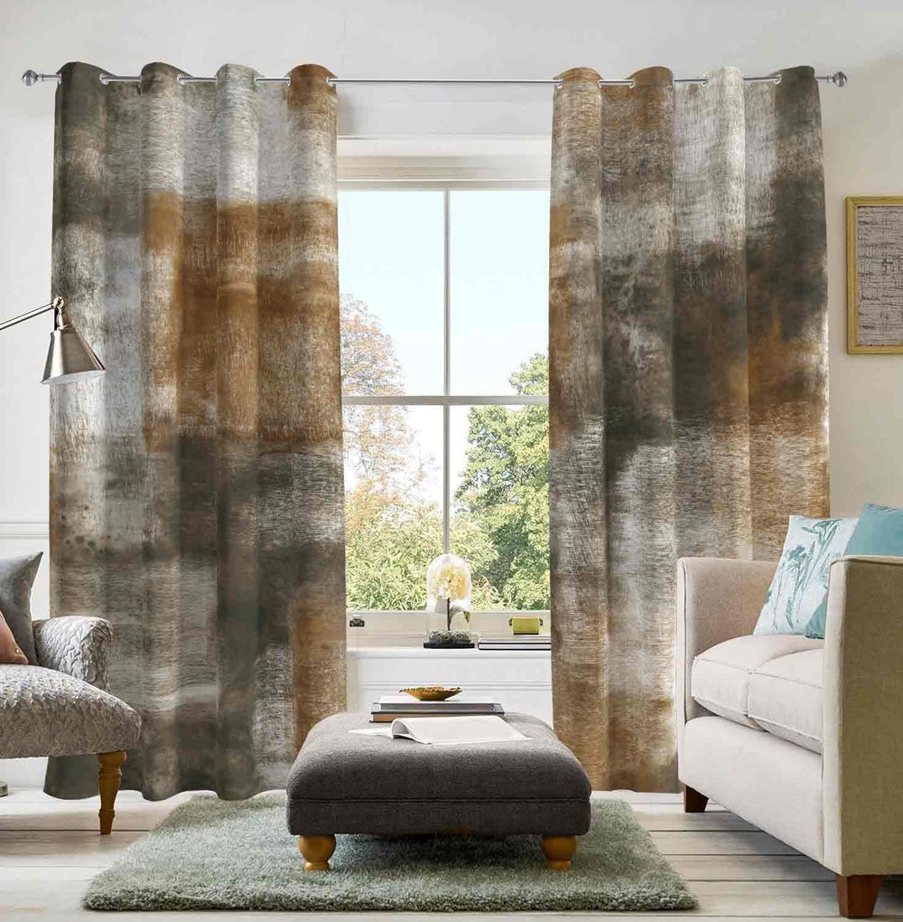 Tan Abstract Curtains for Living Room Bedroom, 52W x 84L, 2 Panels