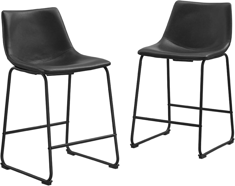 Walker Edison Douglas Urban Industrial Faux Leather Armless Counter Chairs, S...