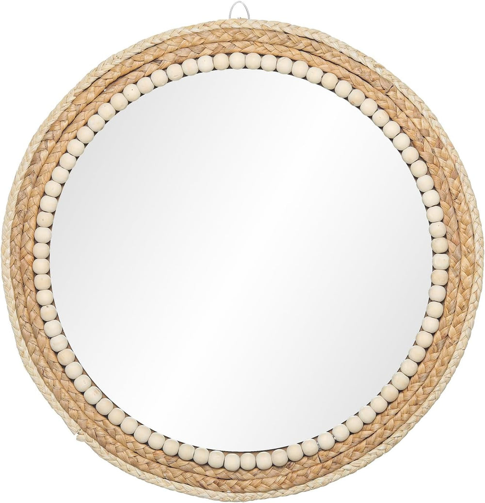 18 Inch Boho Round Hanging Wall Mirror Decorative Rattan Circle Mirrors for F...