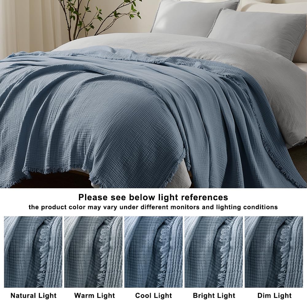 WDCOZY 100% Cotton Muslin Blanket King Size 4-Layer for Bed Breathable Lightw...