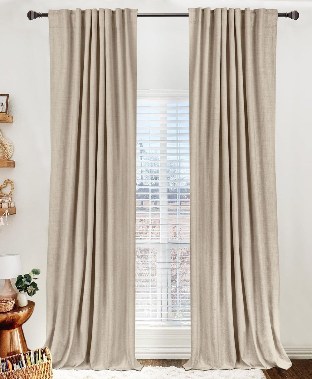 Linen Textured Total Blackout Curtains for Bedroom 96 Inches Long, Oatmeal