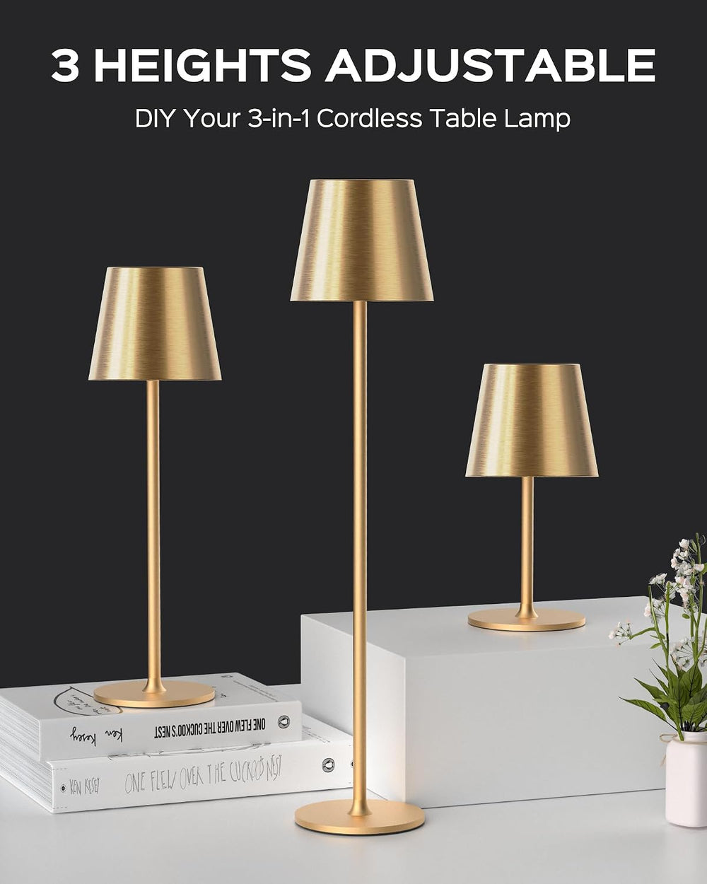 JACKYLED Cordless Lamps, 3 Height, 3 Colors Smooth Dimming, 5000 Capacity