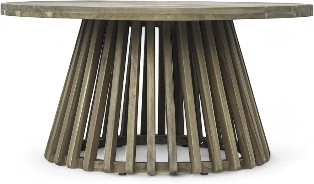 Merax Patio Outdoor Acacia Wood Round Coffee Table for Backyard, Lawn, Balcon...