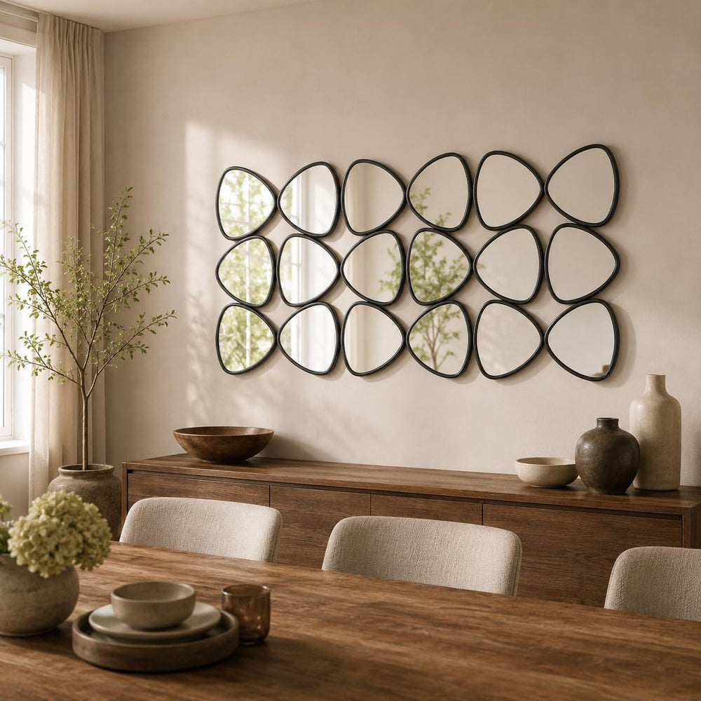 Large Geometric Decorative Wall Mirror, 47.2 x 23.6 in, Matte Black