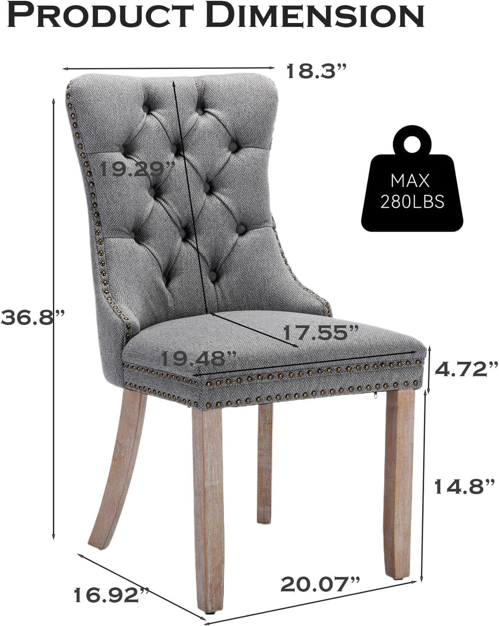 Linen Upholstered Dining Chairs Set of 2, Modern Style Kitchen Side Chairs wi...
