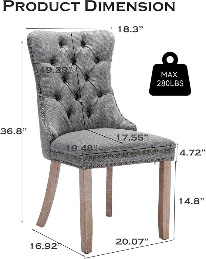 Linen Upholstered Dining Chairs Set of 6, Modern Style Kitchen Side Chairs wi...