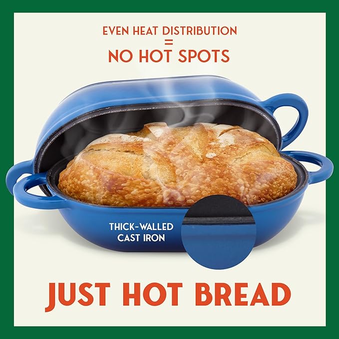 Enameled Cast Iron Bread Oven 2 Qt, Non-Stick Single Loaf Cast Iron Bread Pan