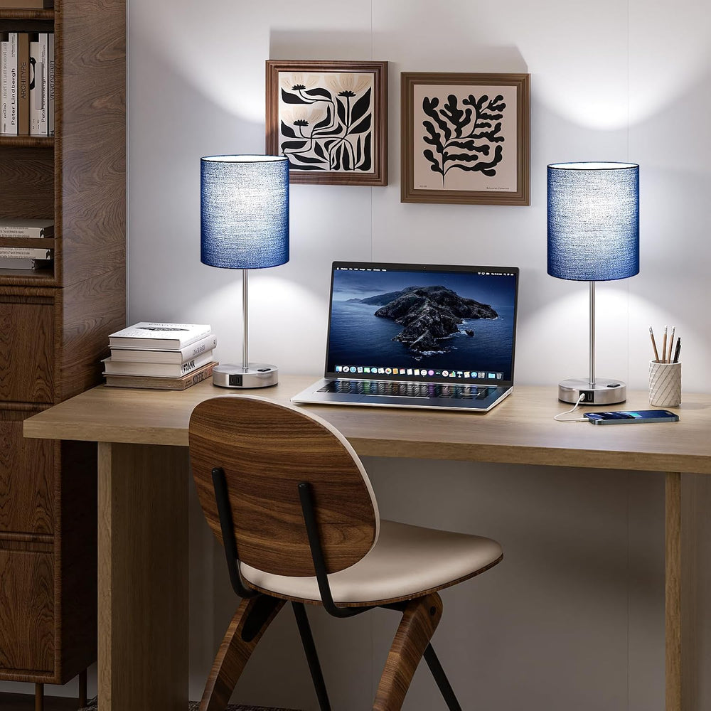Fenmzee Touch Lamps for Bedroom Set of 2 - Dimmable, USB C+A, AC Outlet