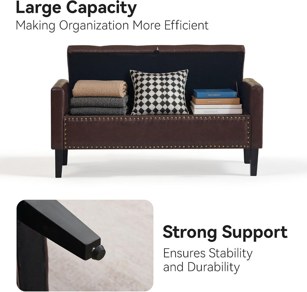 WUTUTUEE 47" Modern Water-Resistant Faux Leather Storage Ottoman Bench w...