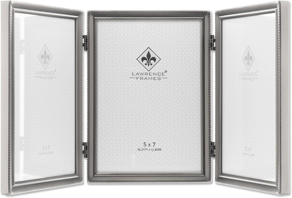 Lawrence Frames Bead Border Design, 5x7 Triple, Pewter