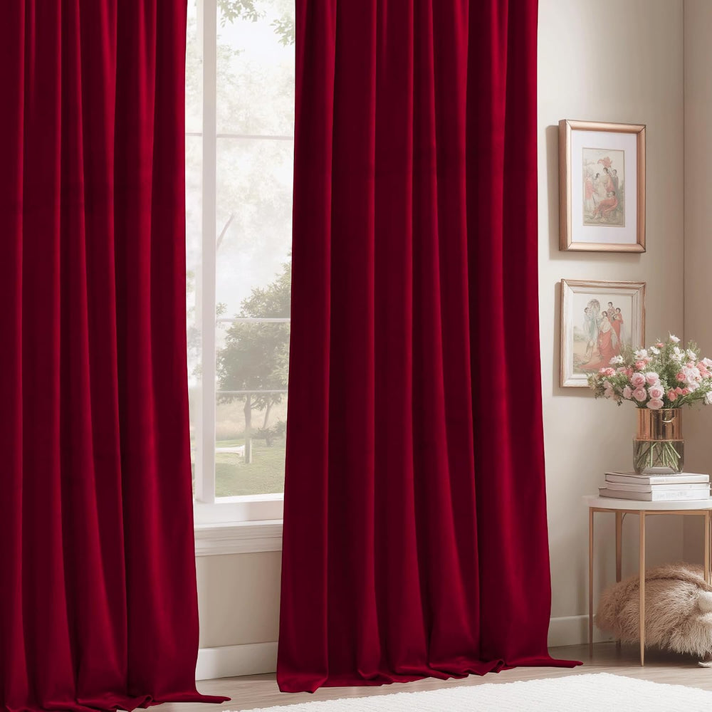 StangH Theater Red Velvet Curtains for Living Room Christmas Decor 2 Panels