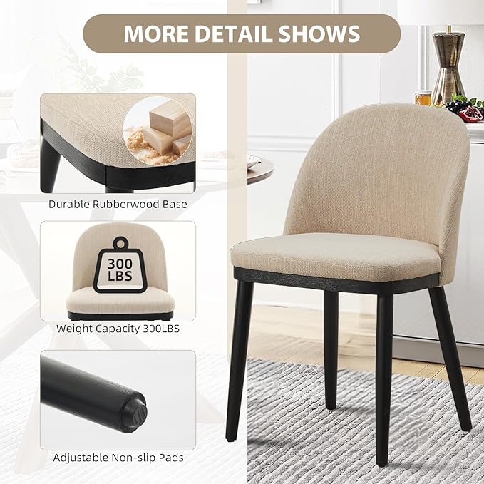 Garvee Wooden Dining Chairs Set of 4, Upholstered Kitchen Dining Room Chair, ...