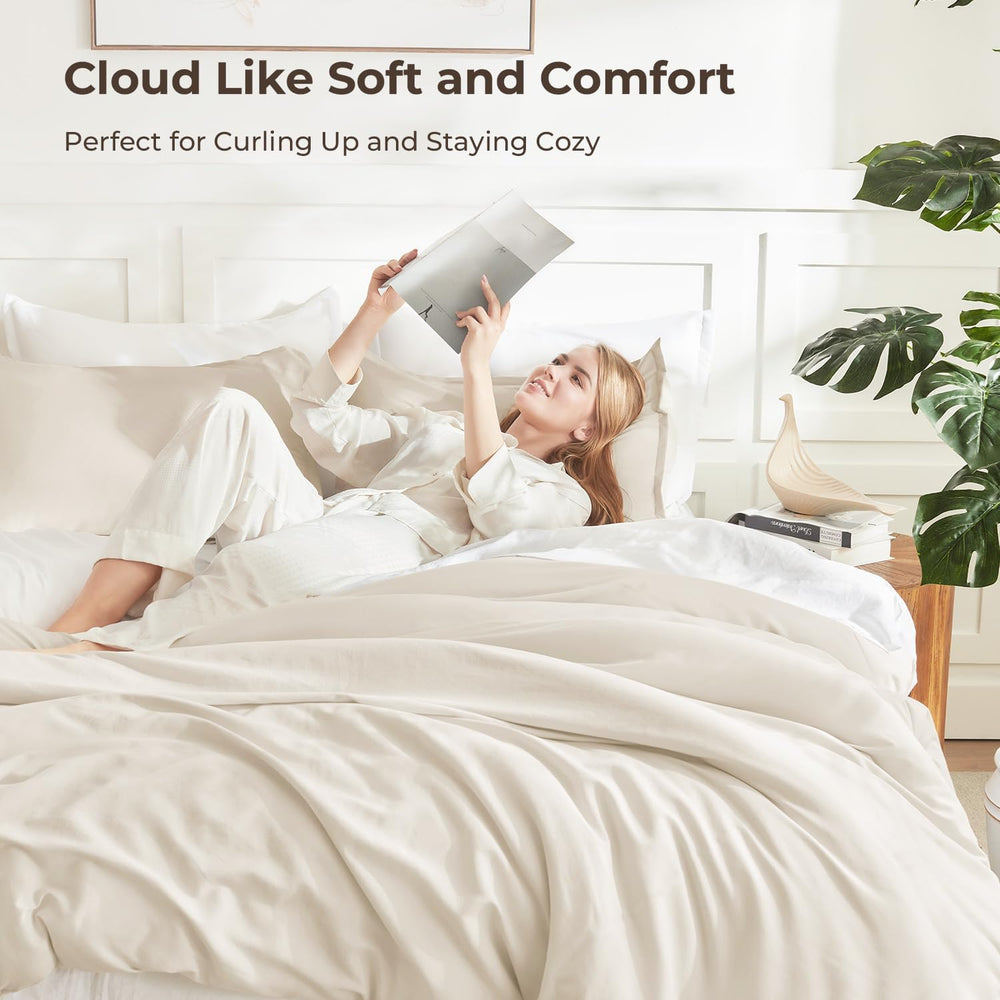 Litanika Comforter Full Size Beige, 3 Pieces Lightweight Solid Bed Set