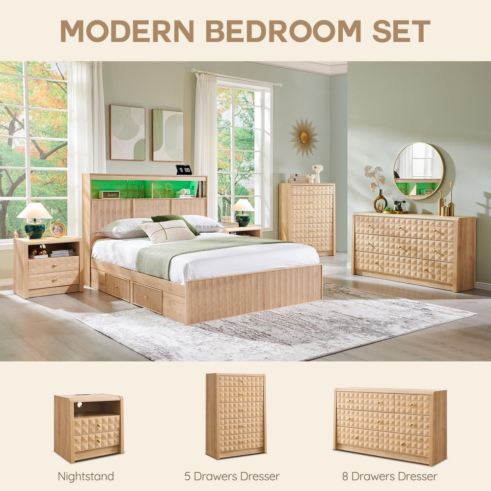 Mid Century Modern 5 Drawers Dresser for Bedroom, 46.3" Tall Dressers &a...