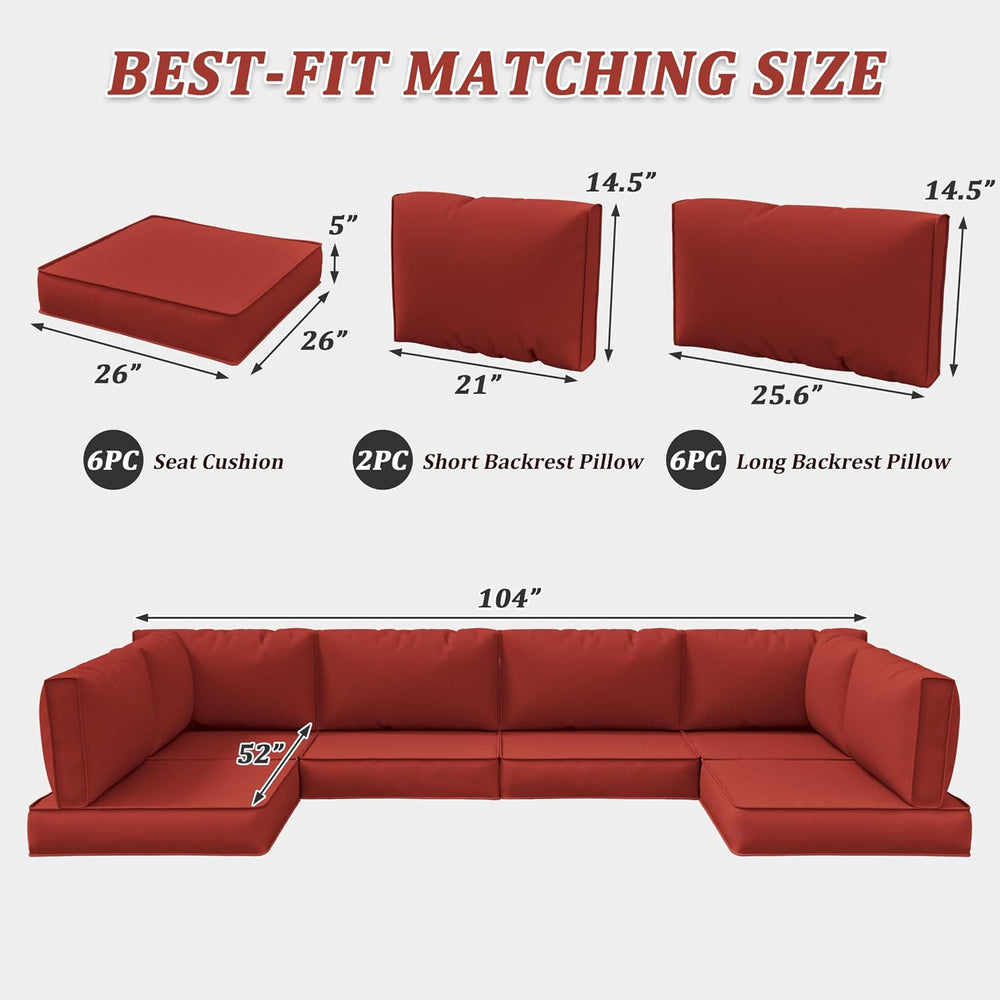 14-Piece Outdoor Cushions for Patio Furniture,Water-Resistant Sofa Cushion