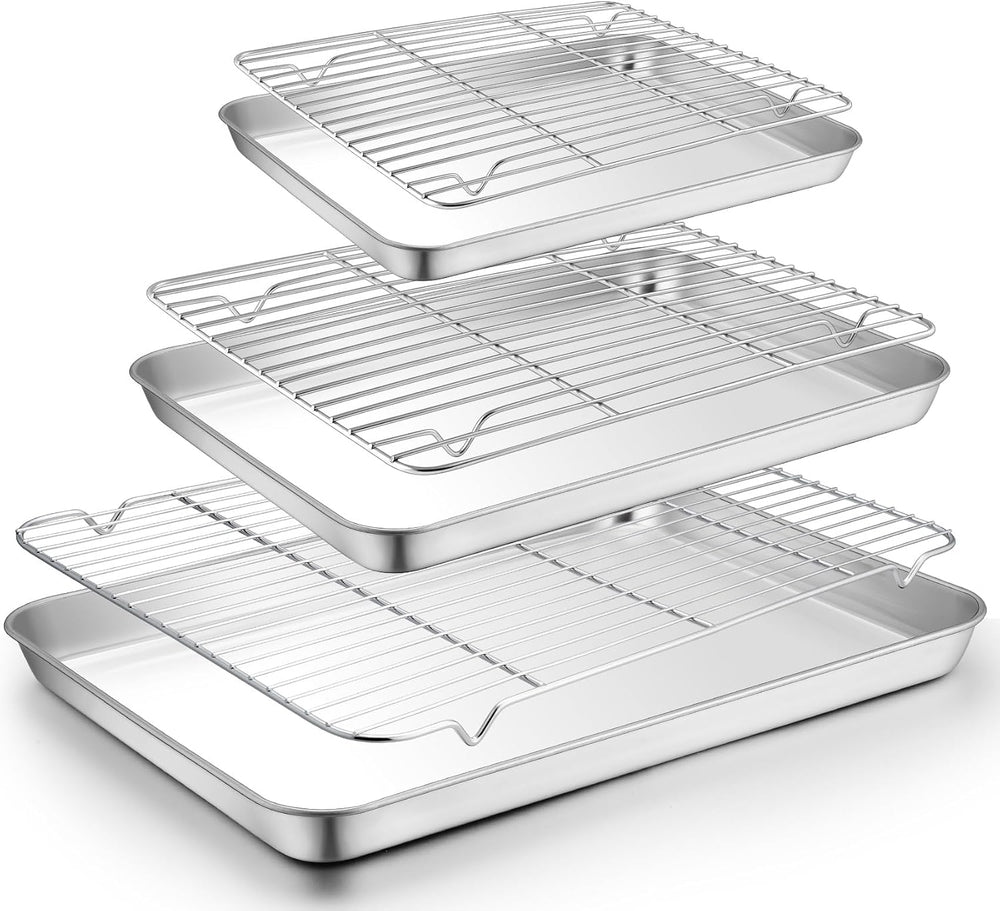 TeamFar Baking Sheet with Rack Set, 19.6/16/12.5 Inch Stainless Steel Cookie