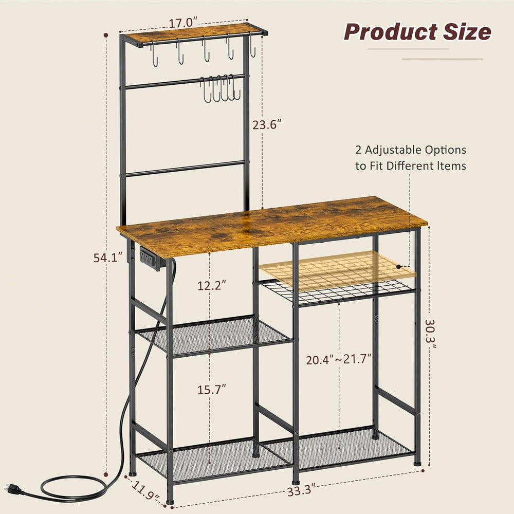 3IngSeagulls Bakers Rack with Power Outlet, Kitchen Microwave Stand with 10 S...